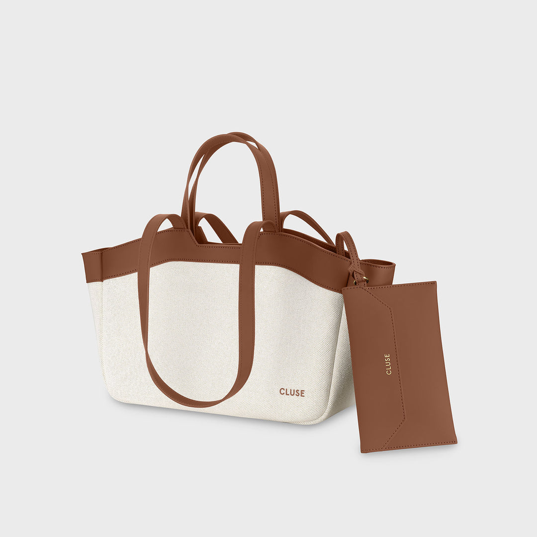 CLUSE Tote Bag Petite, Beige, Brown Colour CX15802 - Tote bag side with pouch