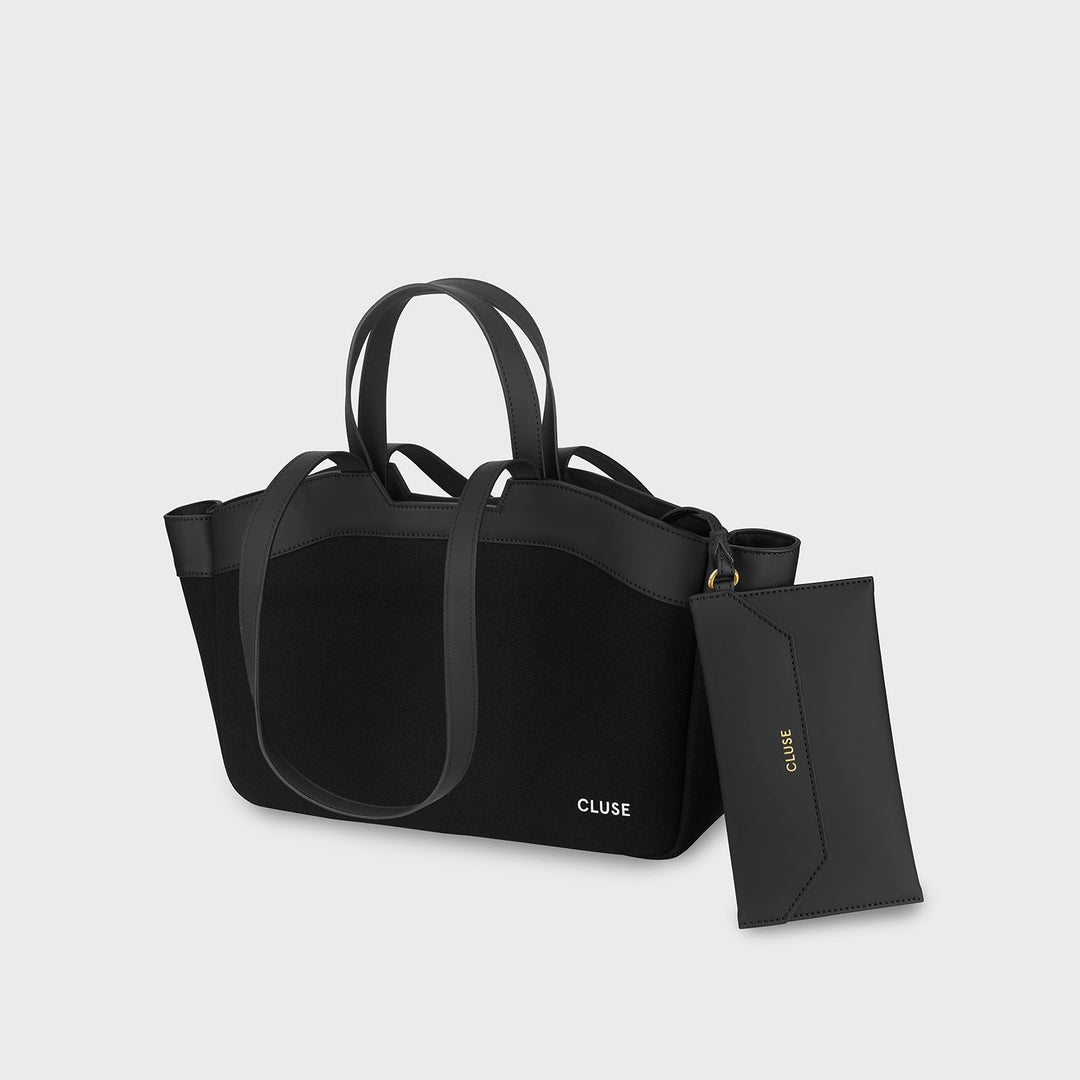 CLUSE Tote Bag Petite, Full Black Colour CX15803 - Tote bag side with pouch