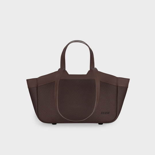 CLUSE Tote Bag Petite, Textured Full Dark Brown Colour CX15804 - tote bag frontal and back