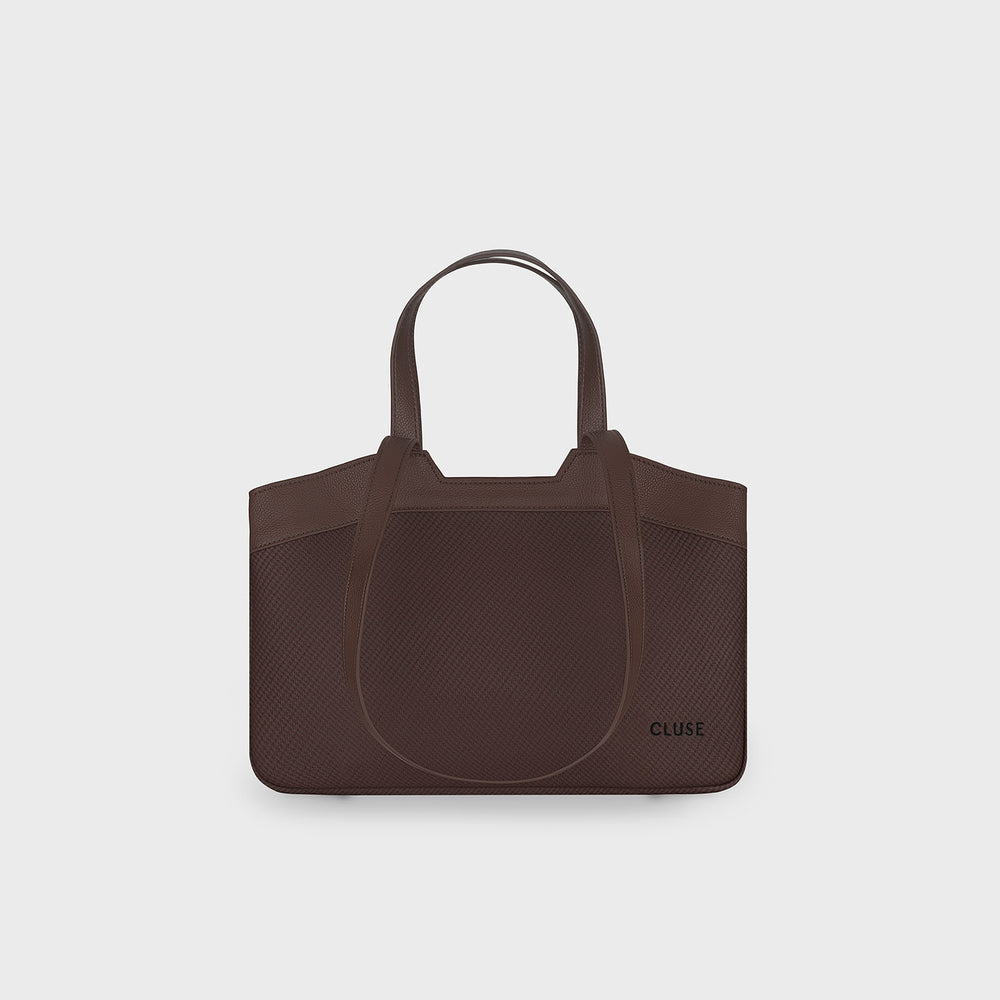CLUSE Tote Bag Petite, Textured Full Dark Brown Colour CX15804 - tote bag frontal and back