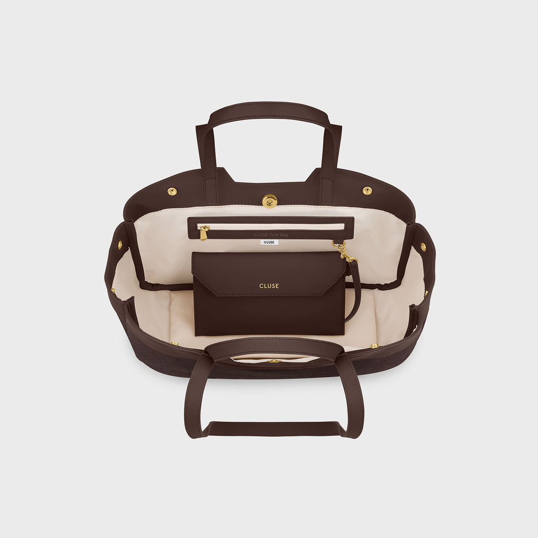 CLUSE Tote Bag Petite, Textured Full Dark Brown Colour CX15804 - tote bag inside