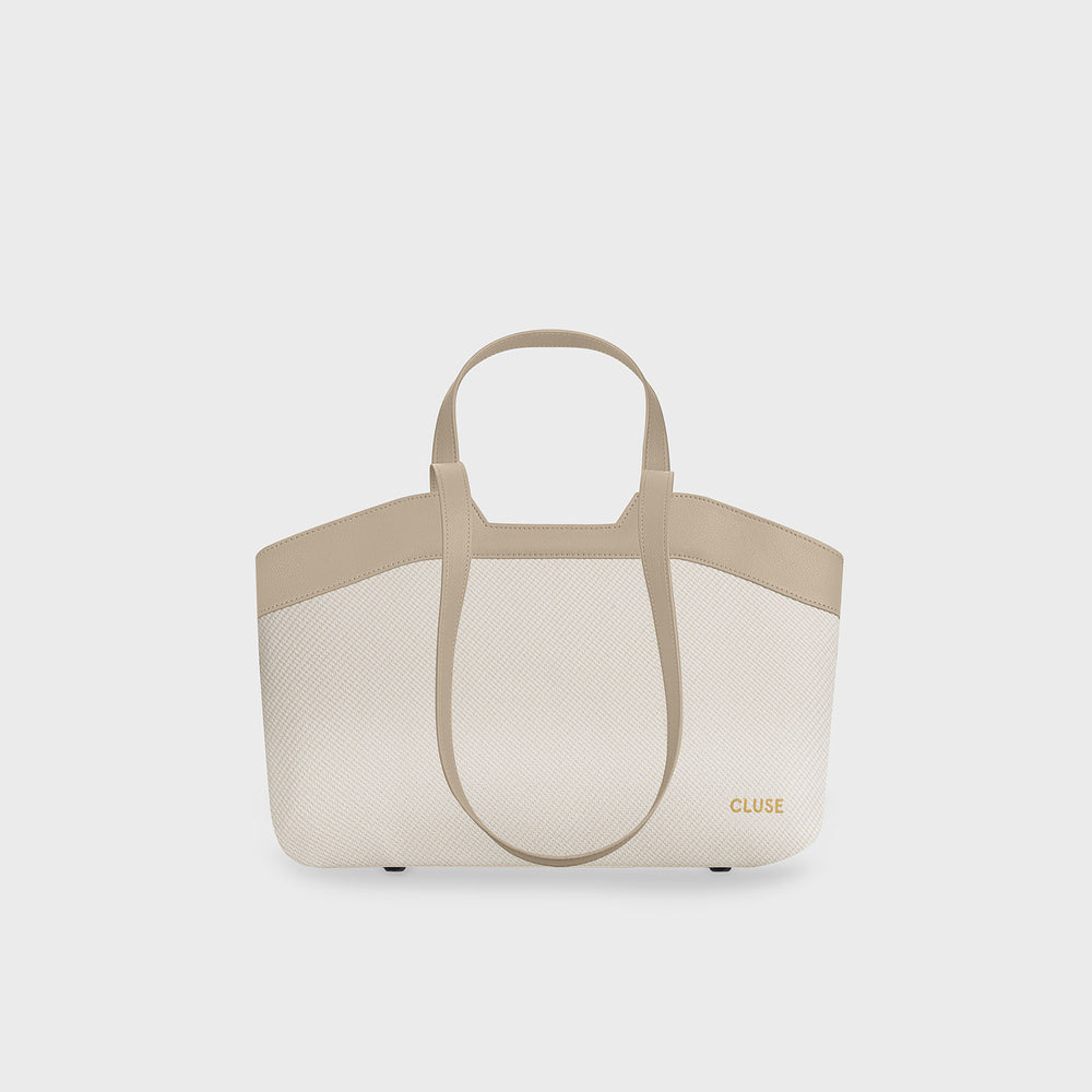 CLUSE Tote Bag Petite, Textured Beige, Sand Colour CX15805 - Tote bag frontal and back