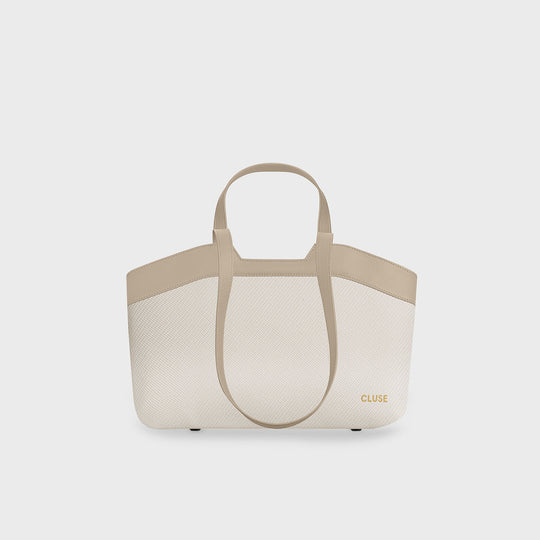 CLUSE Tote Bag Petite, Textured Beige, Sand Colour CX15805 - Tote bag frontal and back