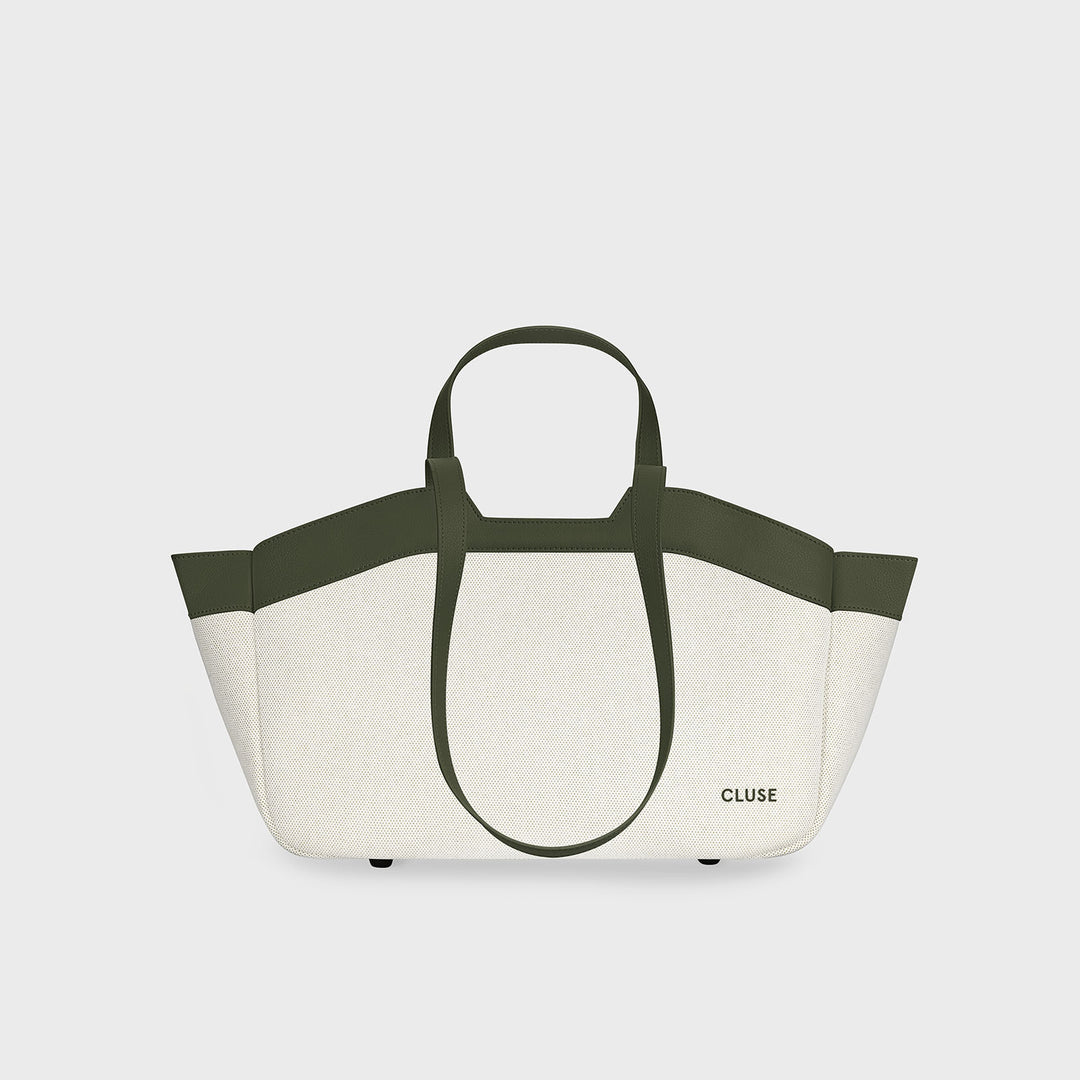 CLUSE Tote Bag Petite, Beige, Dark Olive Colour CX15806 - Tote Bag frontal and back