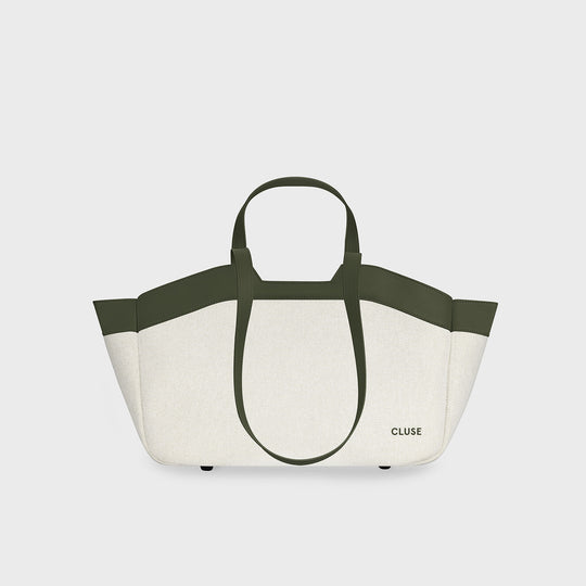 CLUSE Tote Bag Petite, Beige, Dark Olive Colour CX15806 - Tote Bag frontal and back