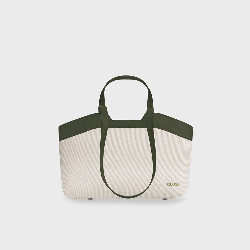 CLUSE Tote Bag Petite, Beige, Dark Olive Colour CX15806 - Tote Bag frontal and back