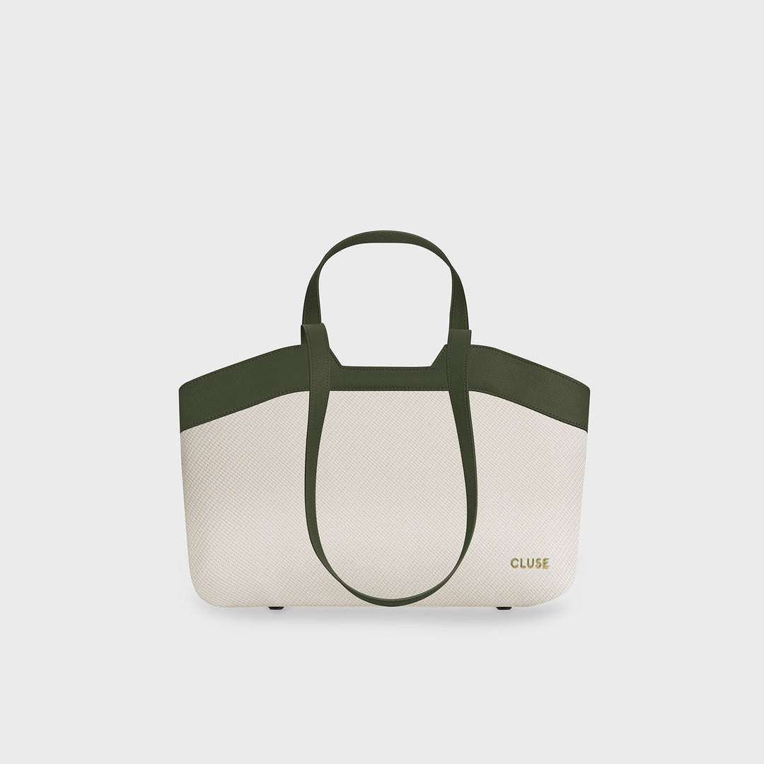 CLUSE Tote Bag Petite, Beige, Dark Olive Colour CX15806 - Tote Bag frontal and back