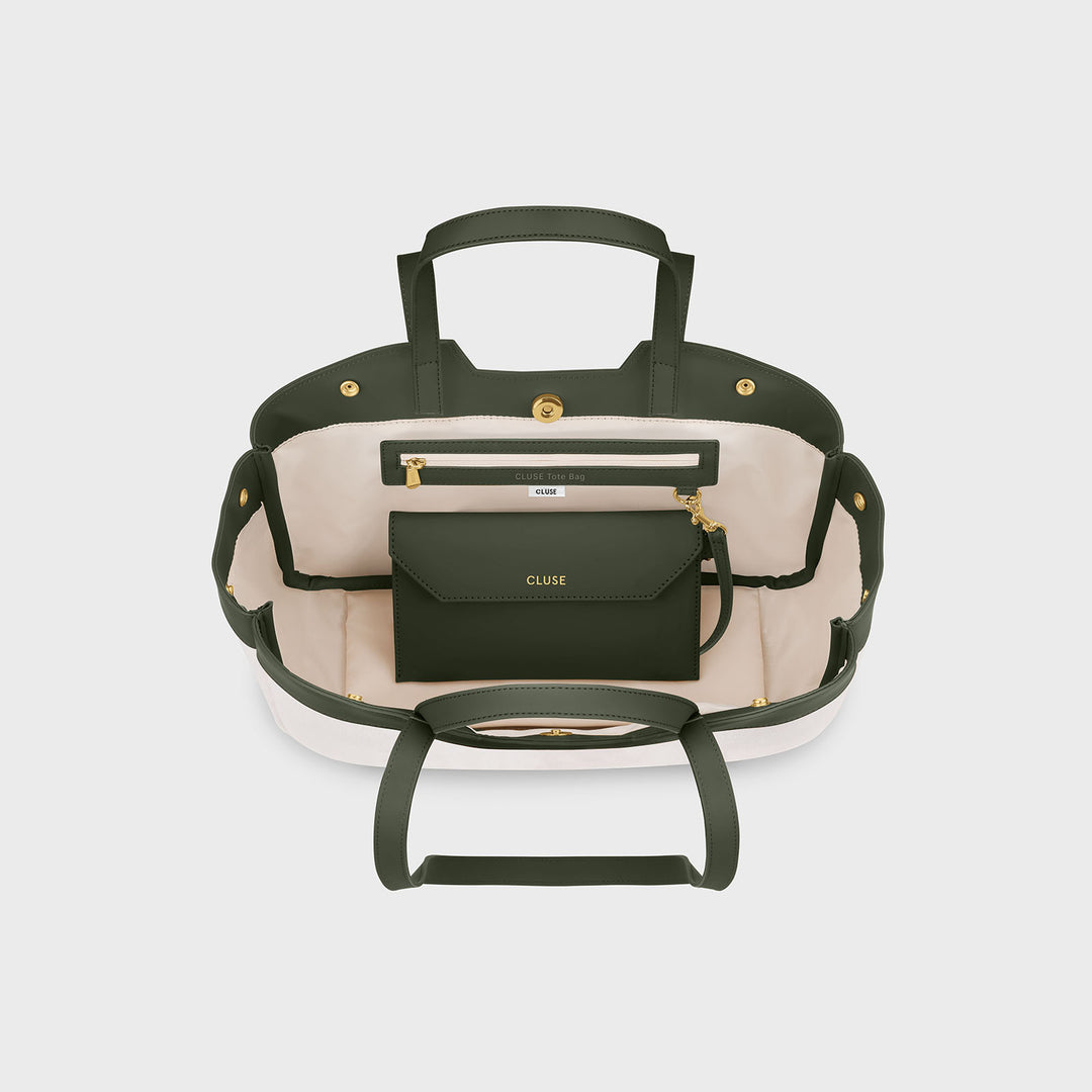 CLUSE Tote Bag Petite, Beige, Dark Olive Colour CX15806 - Tote Bag inside