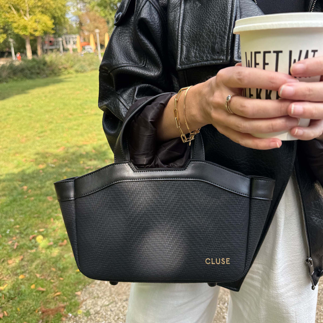 CLUSE Tote Bag Mini, Textured Full Black Colour CX15901 - Tote Bag Mini worn