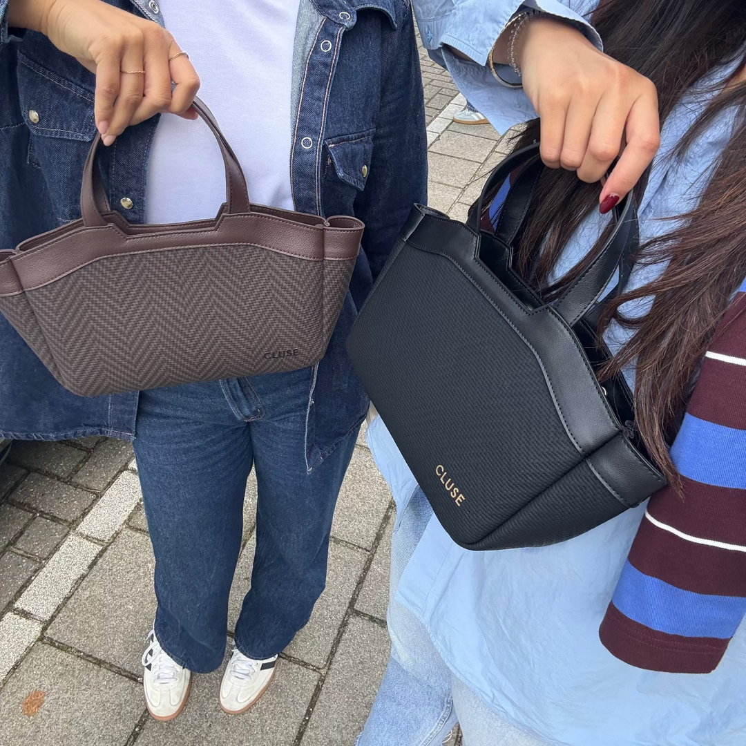 CLUSE Tote Bag Mini, Textured Full Dark Brown Colour CX15902 - Tote Bag Mini worn