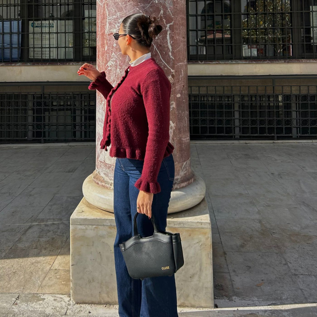 CLUSE Tote Bag Mini, Textured Full Black Colour CX15901 - Tote Bag Mini on influencer