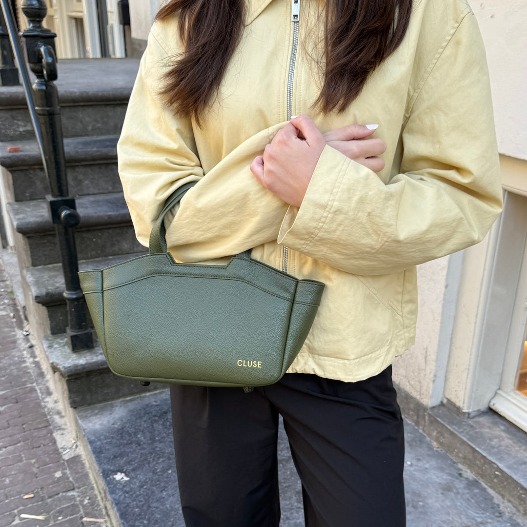 CLUSE Tote Bag Mini, Dark Olive Colour CX15903 - Tote Bag on model