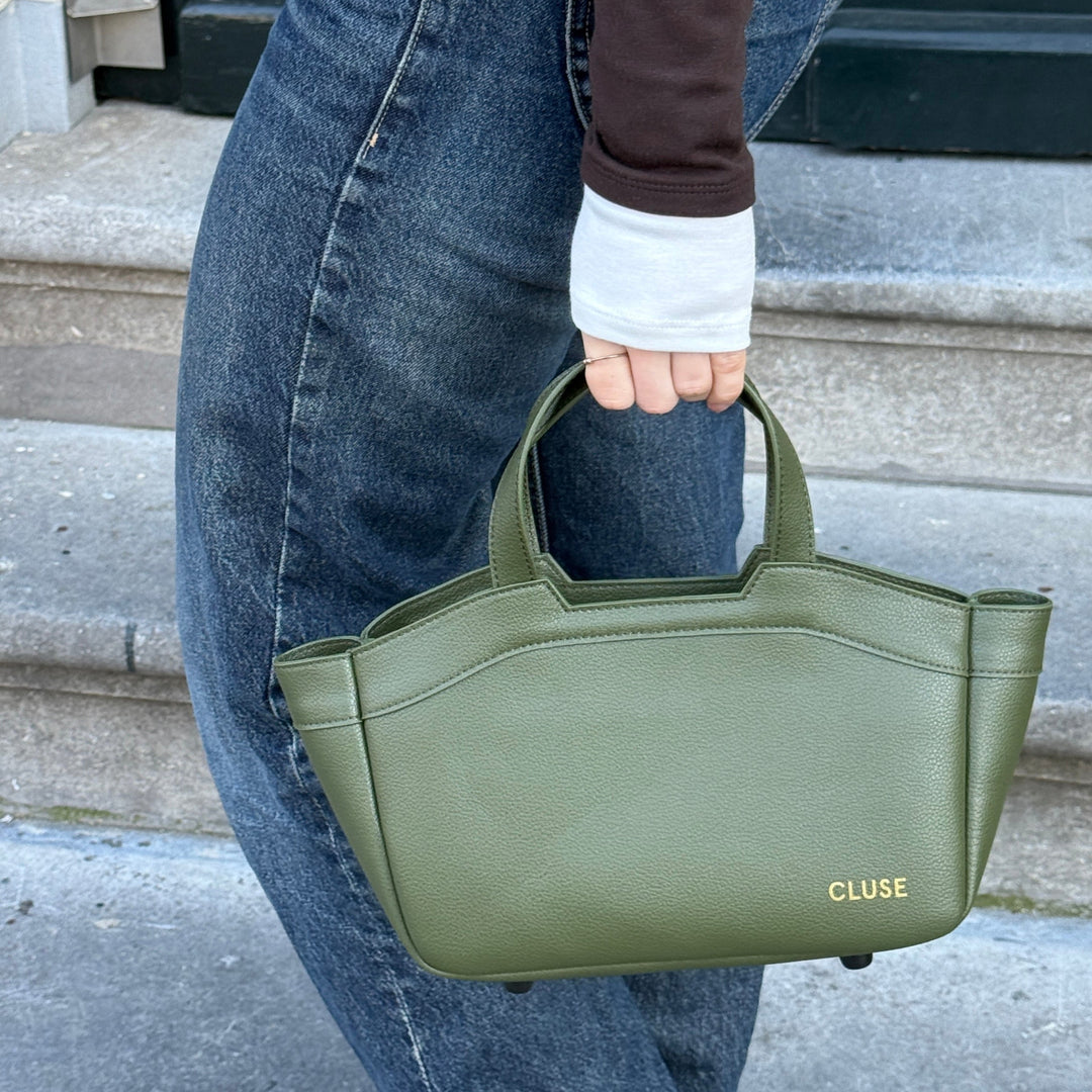 CLUSE Tote Bag Mini, Dark Olive Colour CX15903 - Tote Bag on model