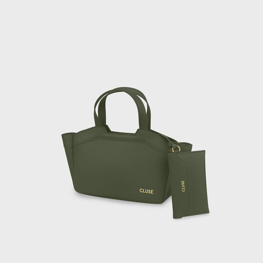 CLUSE Tote Bag Mini, Dark Olive Colour CX15903 - Tote Bag side and pouch