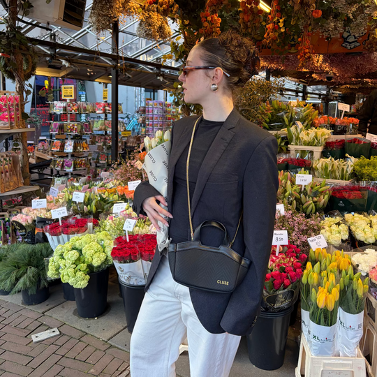 CLUSE Tote Bag Micro, Textured Black Colour CX16001 - Tote bag on model