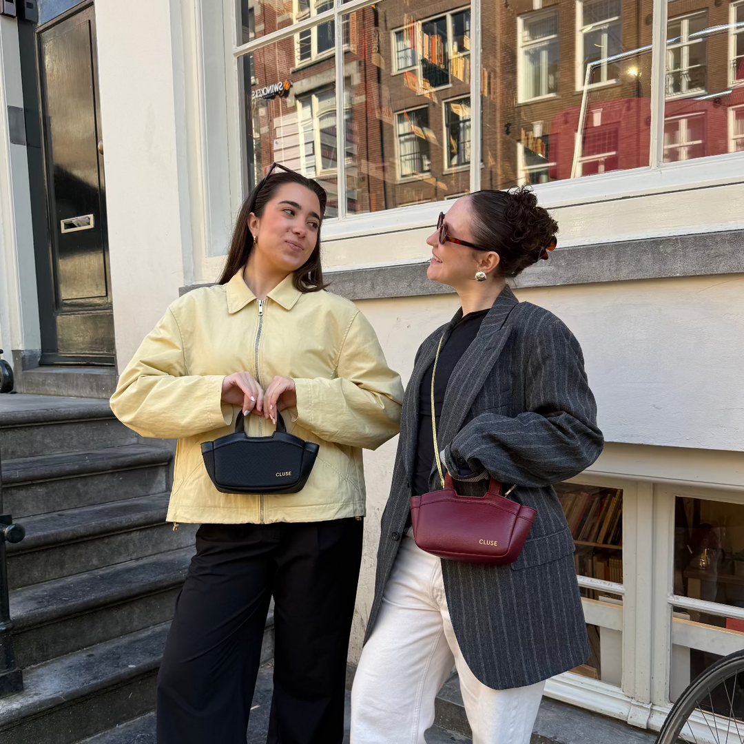 CLUSE Tote Bag Micro, Textured Black Colour CX16001 - Tote bag on model