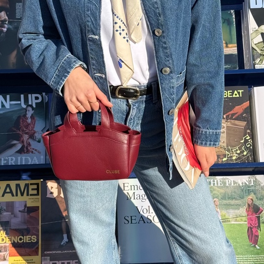 CLUSE Tote Bag Micro, Dark Cherry Colour CX16002 - Tote bag on model