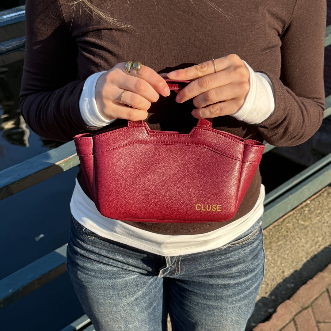 CLUSE Tote Bag Micro, Dark Cherry Colour CX16002 - Tote bag on model