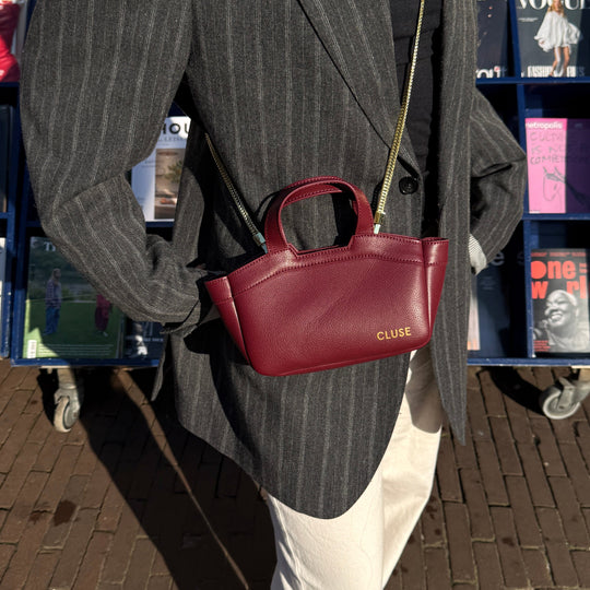 CLUSE Tote Bag Micro, Dark Cherry Colour CX16002 - Tote bag on model