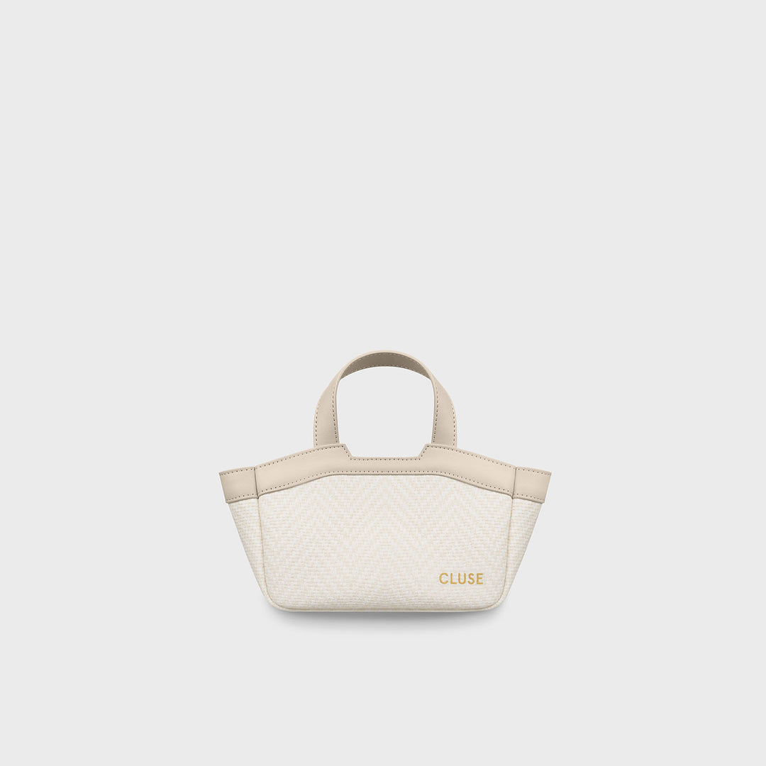 CLUSE Tote Bag Micro, Textured Beige, Sand Colour CX16003 - Tote Bag frontal and back