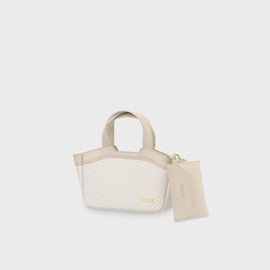 CLUSE Tote Bag Micro, Textured Beige, Sand Colour CX16003 - Tote Bag side with pouch