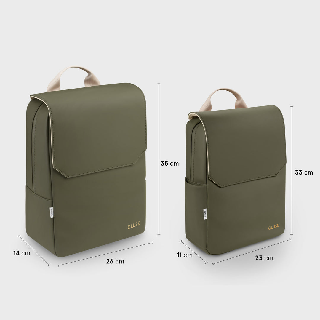 Nuitée Petite Backpack, Dark Green Beige, Gold Colour CX03901 - backpack size comparison.