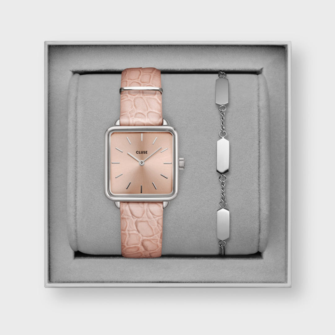 Gift Box La Tétragone Watch and Bracelet Silver Colour
