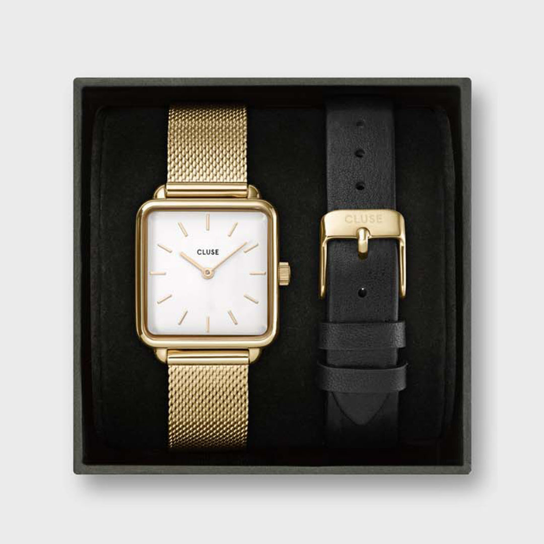 Gift Box La Tétragone Watch & Leather Strap, Gold Colour