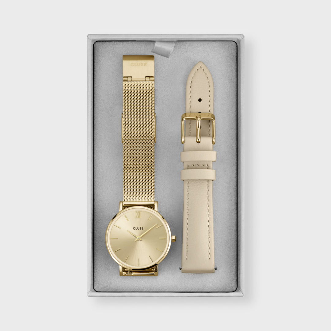 Gift Box Minuit Watch and Strap, Gold Colour