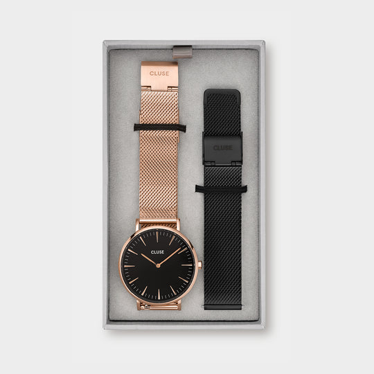 Gift Box Boho Chic Mesh Watch and Strap Rose Gold Colour