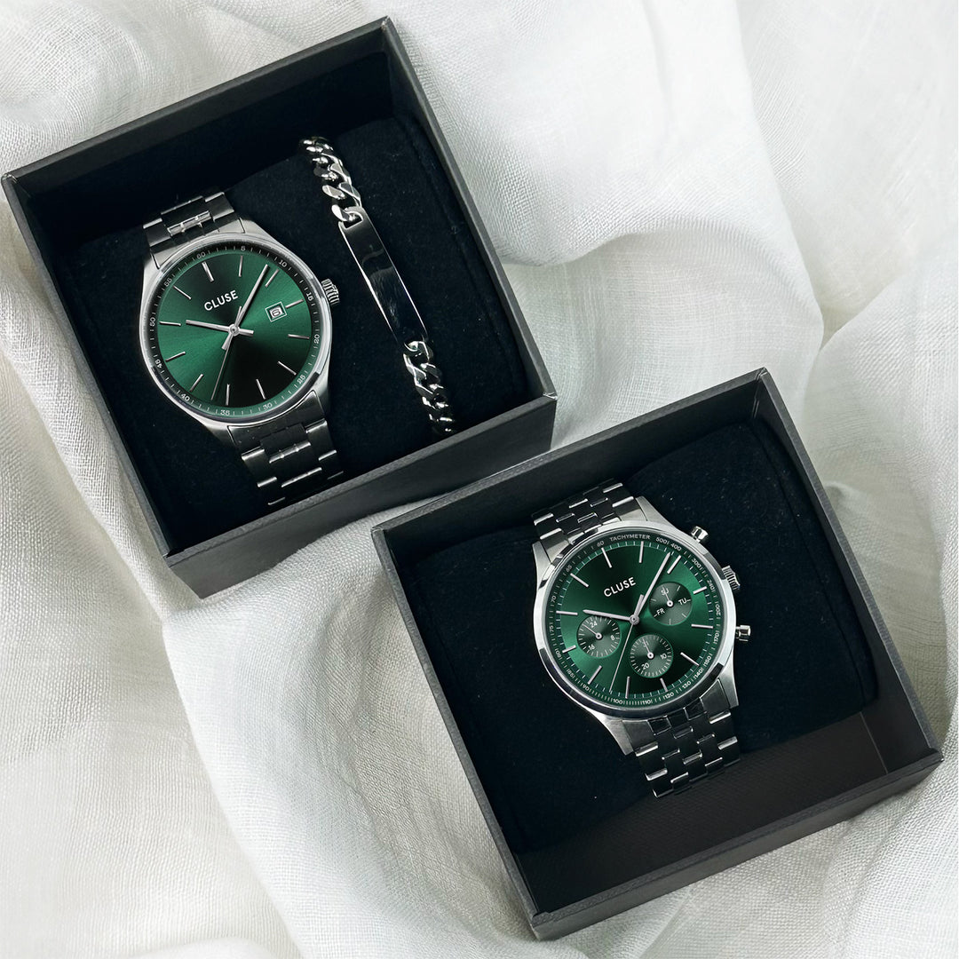CLUSE Anthéor Multifunction Watch Steel Green, Silver Colour CW21002 and Gift Box Anthéor Silver/Green CG20905 - Unboxing