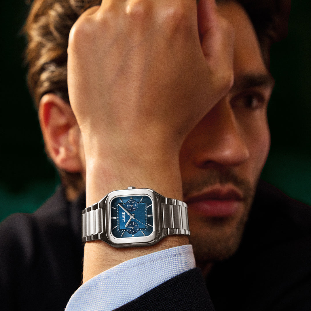 CLUSE Quadrus Multifunction Steel, Blue, Silver Colour CW26209 - Watch on model