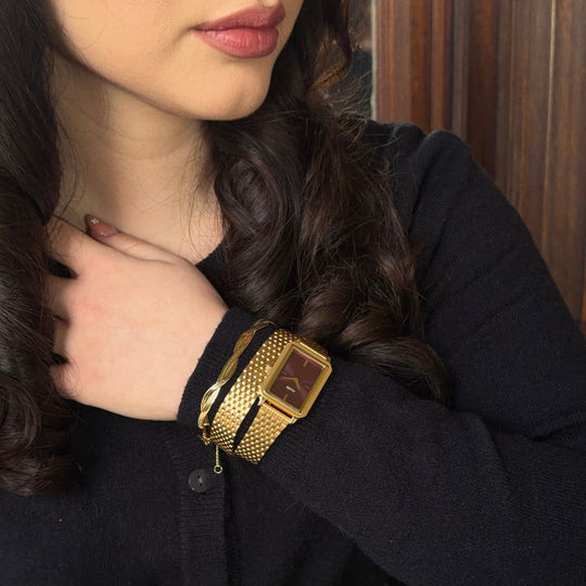 CLUSE Fluette Watch Double Steel, Wine, Gold Colour CW11516 - Watch on influencer