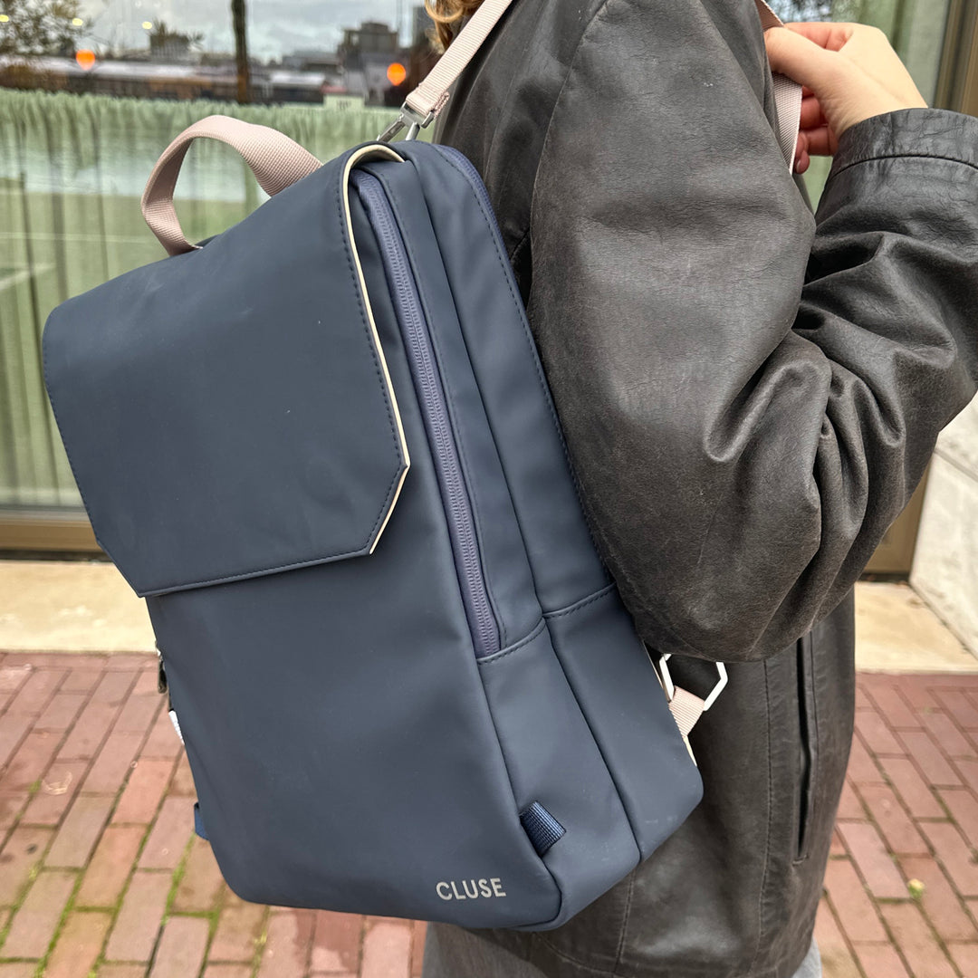 CLUSE Réversible Backpack, Dark Blue Caramel, Silver Colour CX03502 - Backpack on model