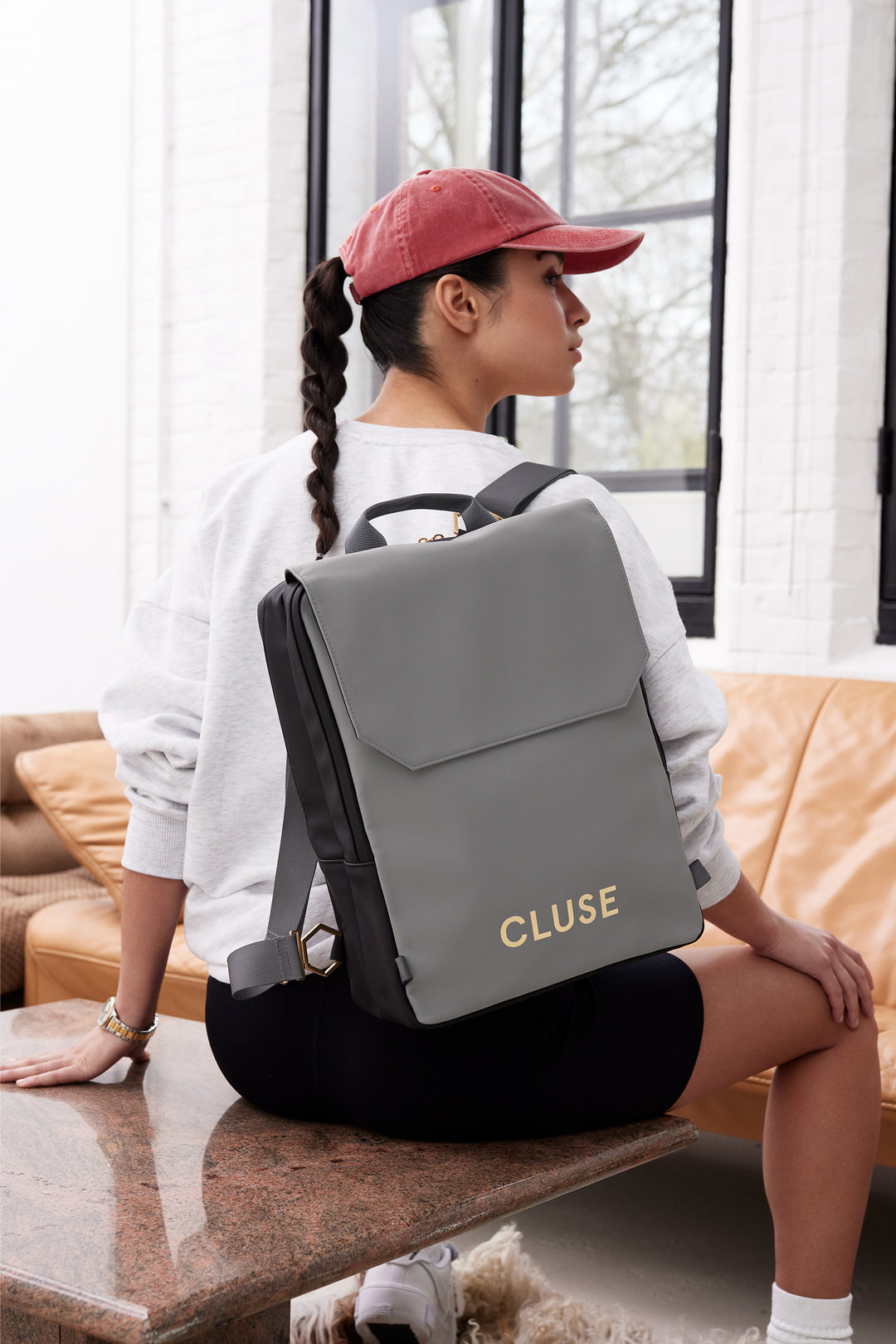 CLUSE Le Réversible Backpack, Black Grey, Gold Colour