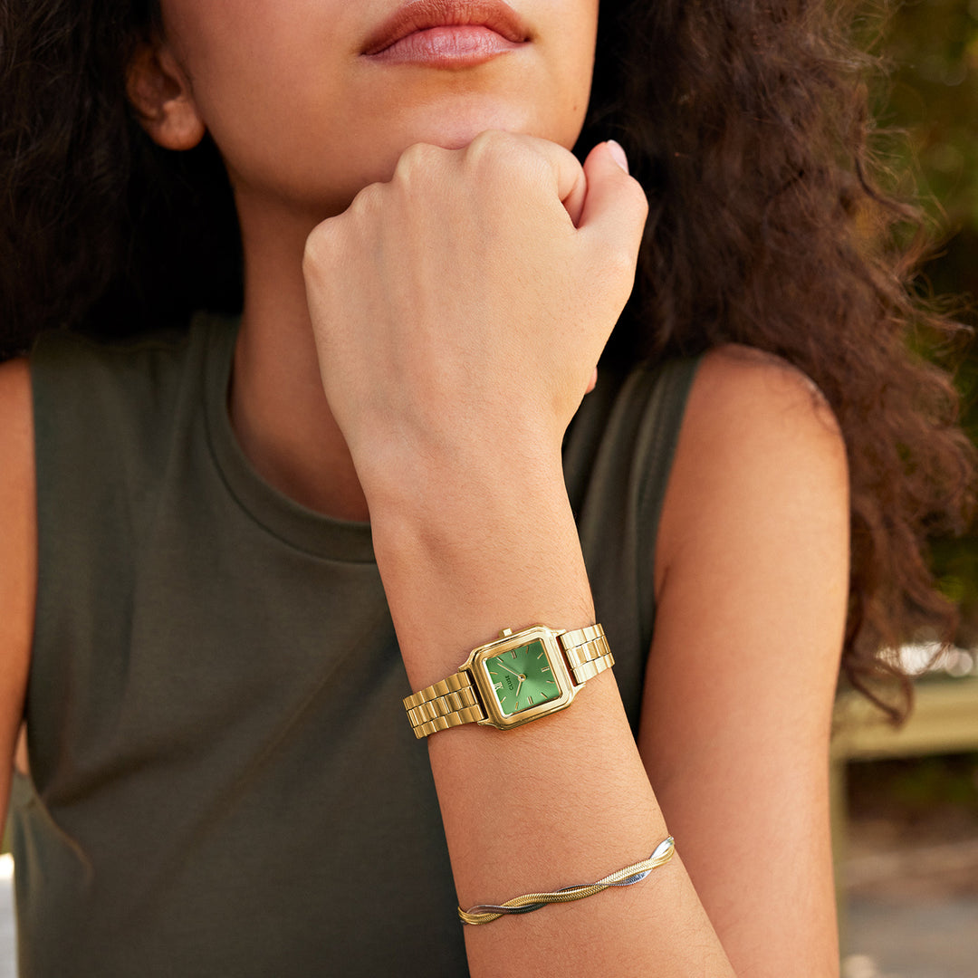 Gracieuse Petite Watch Steel, Light Green, Gold Colour CW11809 - watch on model.