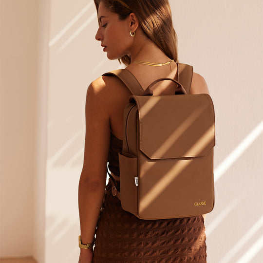 CLUSE Nuitée Petite Backpack Camel Gold Colour CX03904 - Backpack on model