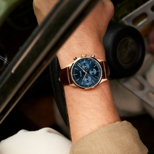 CLUSE Anthéor Multifunction Watch Leather Blue, Rose Gold Colour CW21009 - Watch on model