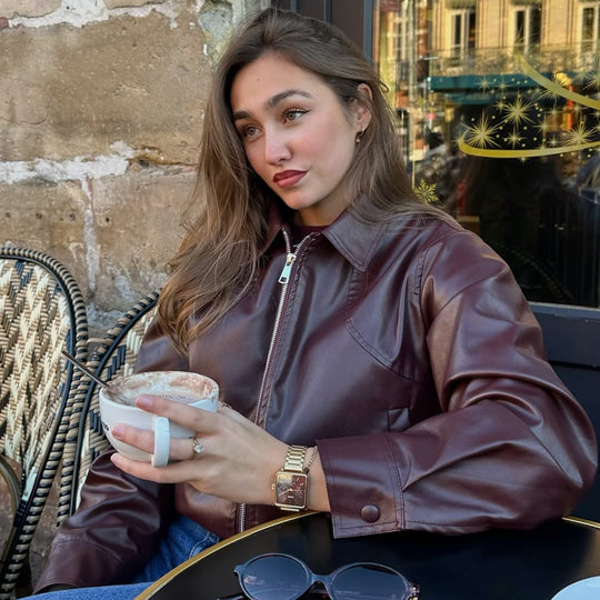 CLUSE Gift Box La Tétragone Multifunction Watch Steel, Dark Cherry & Bead Bracelet, Gold Colour CG13801 - Watch on influencer