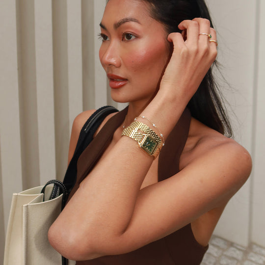 CLUSE Gracieuse Mini Watch Double Steel, Forest Green, Gold Colour CW15504 - Watch on influencer