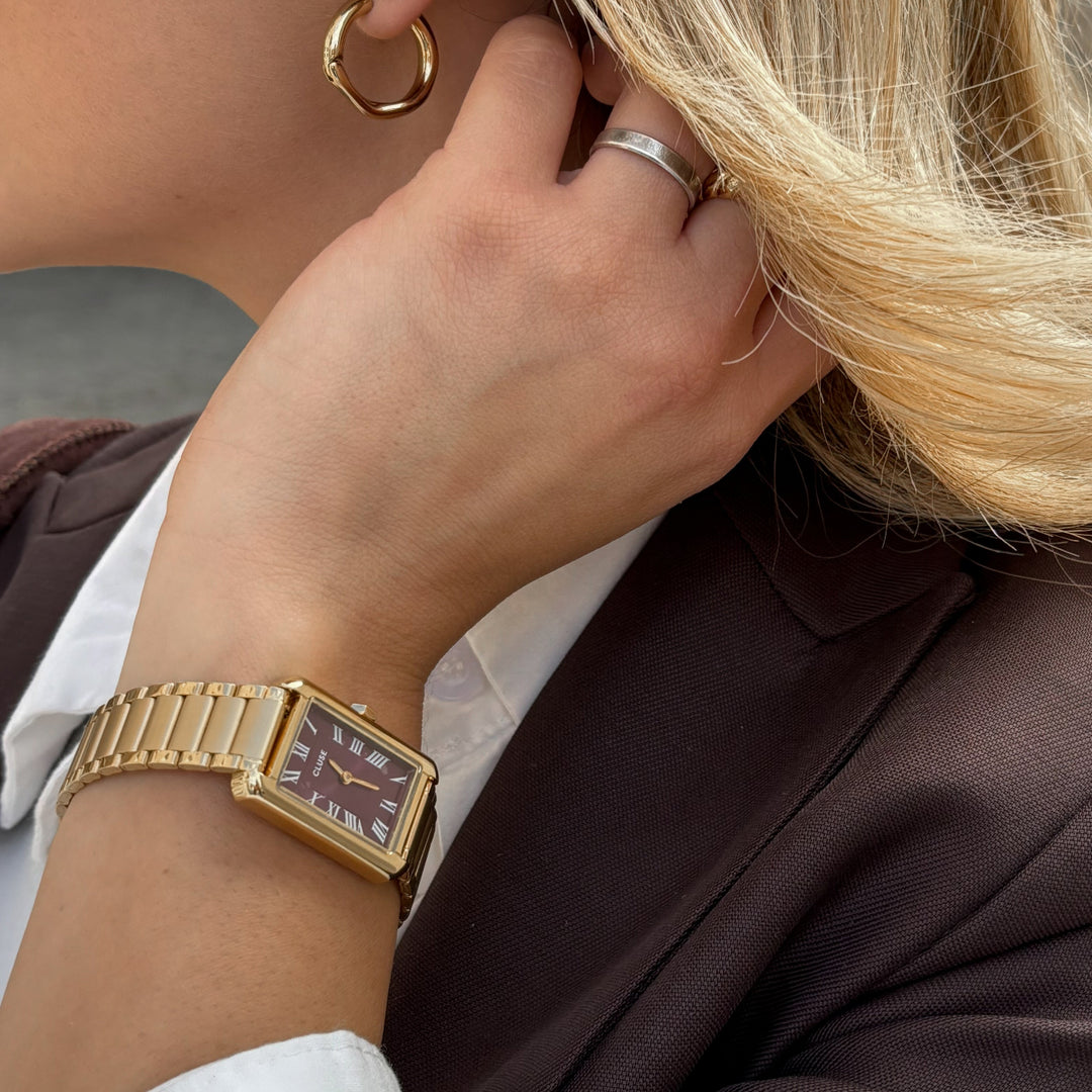 CLUSE Belisenna Watch Steel, Wine, Gold Colour CW15004 - Watch on model