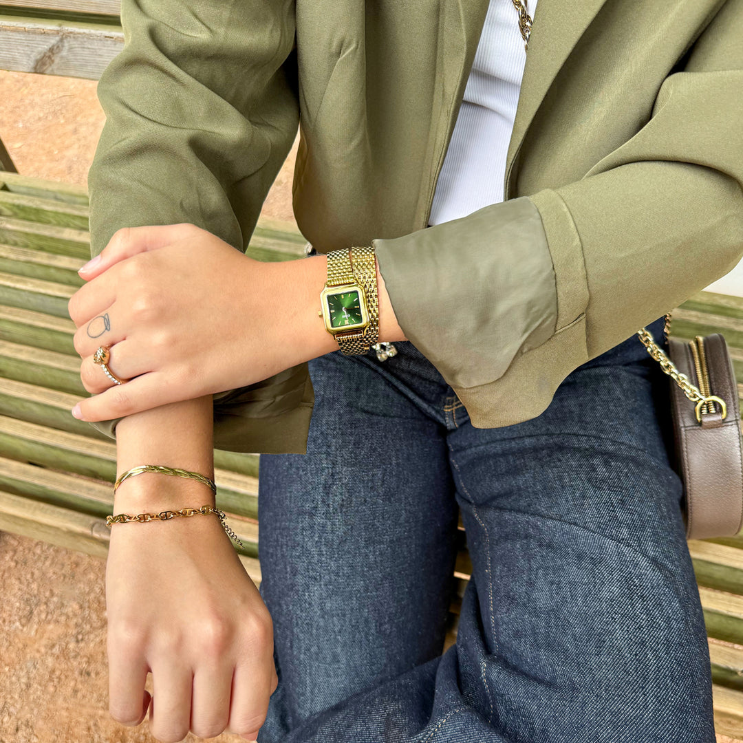 CLUSE Gracieuse Petite Watch Double Steel, Forest Green, Gold Colour CW11811 - influencer wrist shot