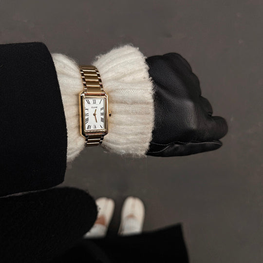 CLUSE Belisenna Watch Steel, White, Gold Colour CW15001 - watch on model.