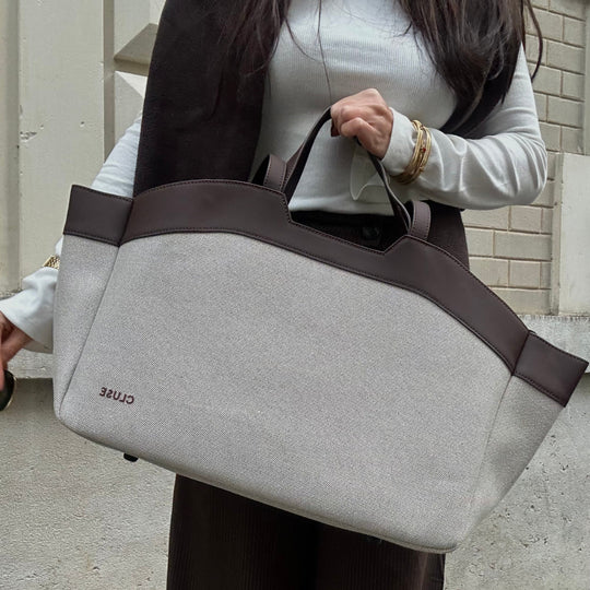 CLUSE Tote Bag, Beige, Dark Brown Colour CX15404 - Bag worn by model