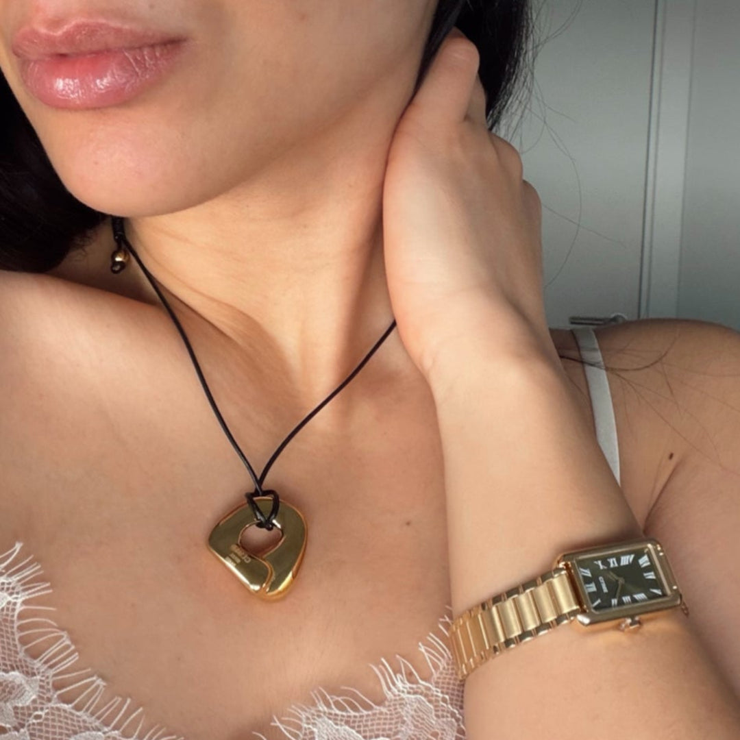 CLUSE Élevé Irregular Leather Necklace, Gold Colour CN13329 - Necklace on model