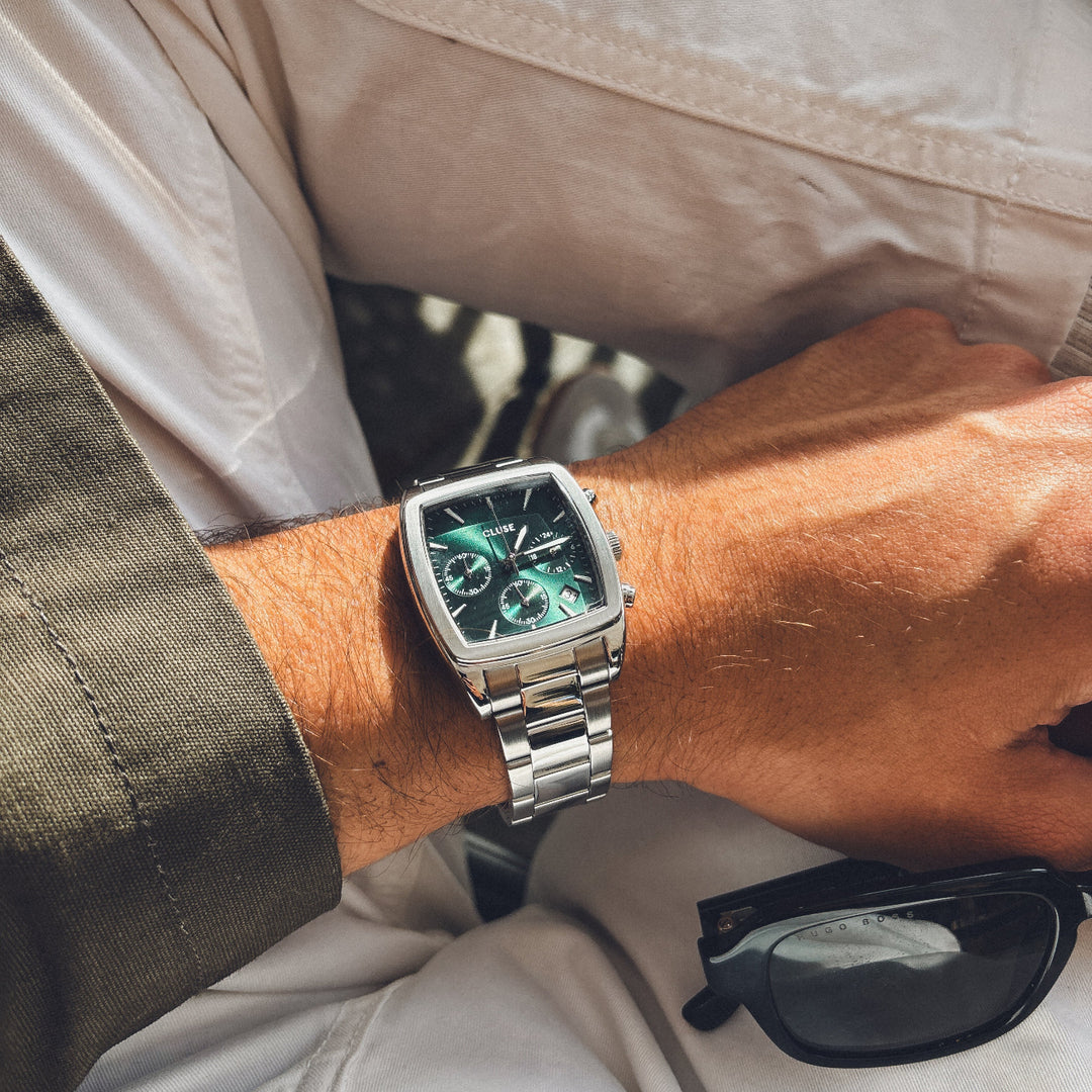 CLUSE Quartaut Chrono Watch Steel, Green, Silver Colour CW52002 - watch on influencer