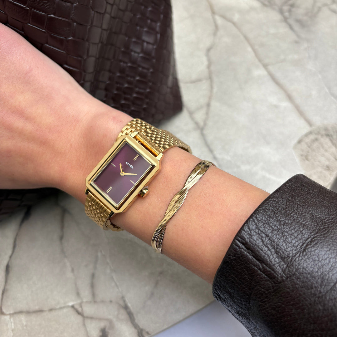 CLUSE Fluette Watch Double Steel, Wine, Gold Colour CW11516 - Watch on influencer