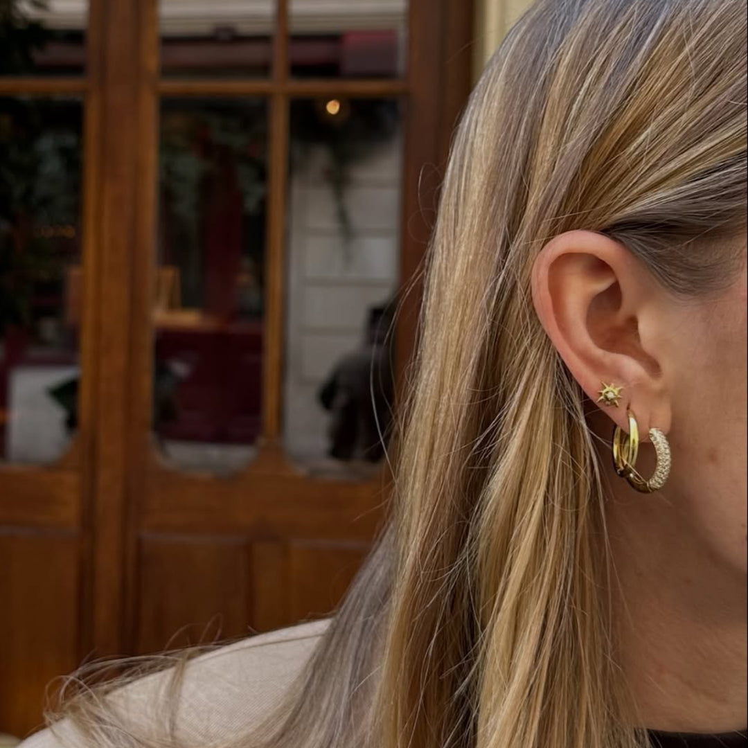 CLUSE Élevé Zirconia Medium Hoop Earrings, Gold Colour CE13351 - Earrings worn