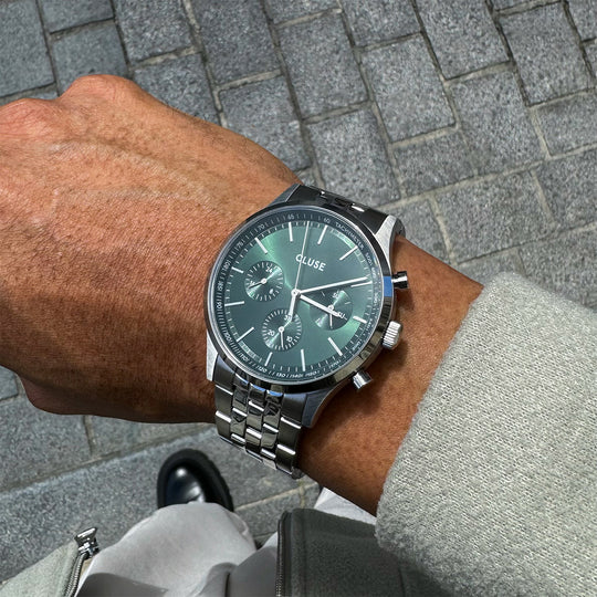 CLUSE Anthéor Multifunction Watch Steel Green, Silver Colour CW21002 - model wristshot picture