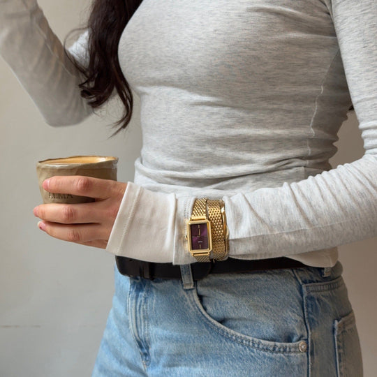 CLUSE Fluette Watch Double Steel, Wine, Gold Colour CW11516 - Watch on influencer